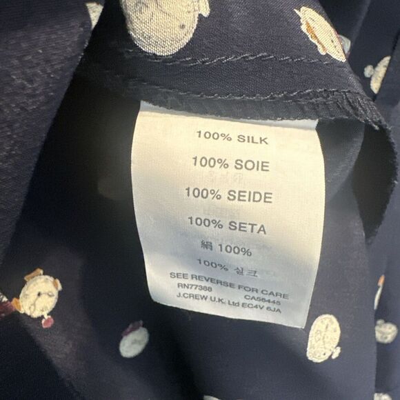 J. Crew 100% Silk Blouse Tunic Tick Tock Alarm Clock Print Size 14T Navy Blue - Picture 2 of 10